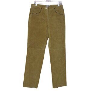 Cali Cali Suede Pants Color is Camel with Coffee Brown Trim Front Pockets Sz 10